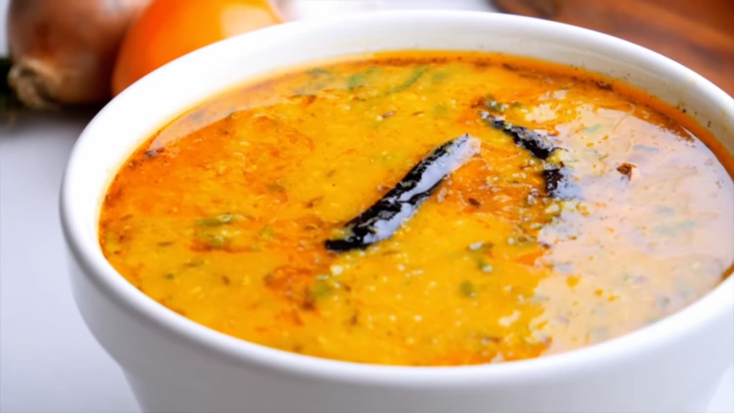 masoor dal or red lentil curry in a serving bowl