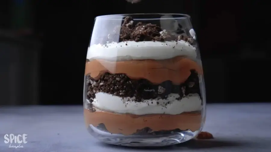 Chocolate Mousse Trifle recipe on a serving glass