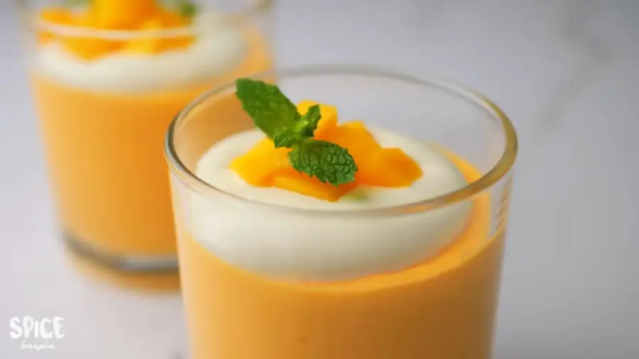 Only 3 Ingredient Mango Mousse Recipe serving in a glasses
