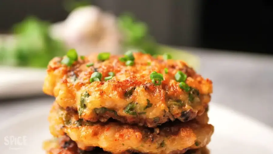 spicy shrimp cakes on a serving plate