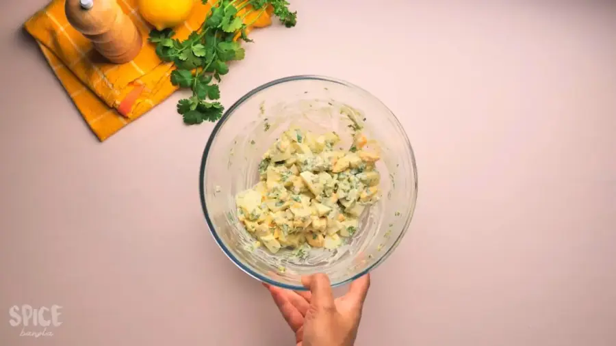 Egg salad mixture in a bowl for an egg salad sandwich