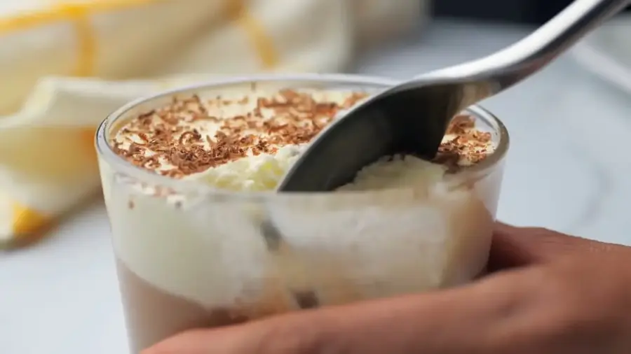 Only 3 Ingredient Double Chocolate Mousse in a cup with a spoon