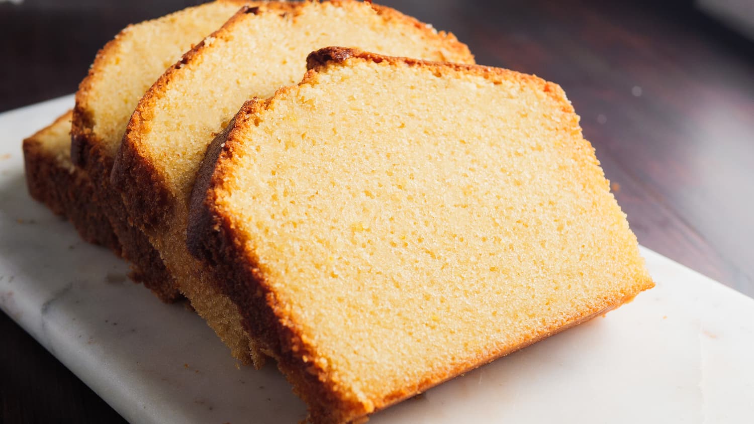 slices of pound cake on a tray