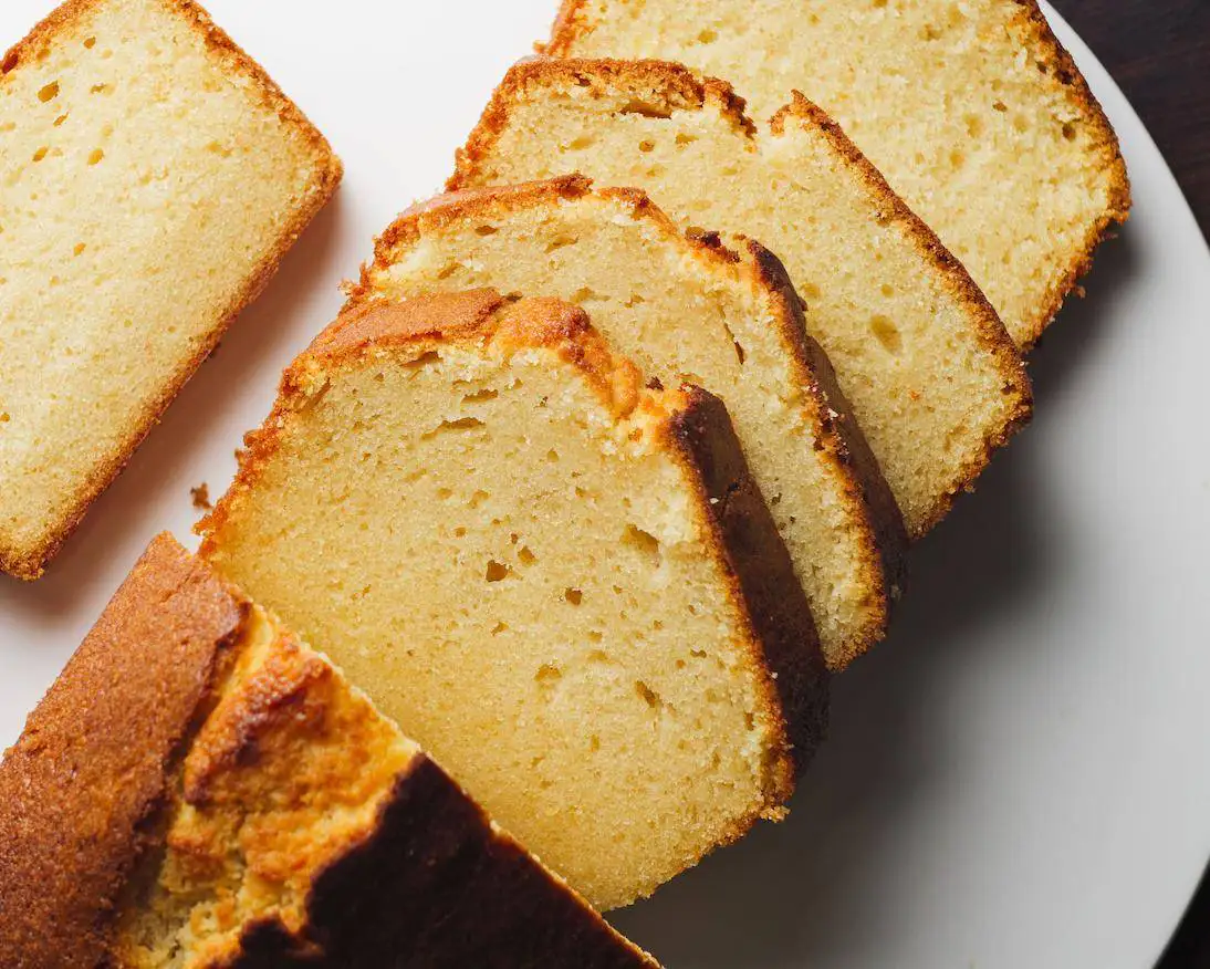 Easy Pound Cake pieces on a serving plate