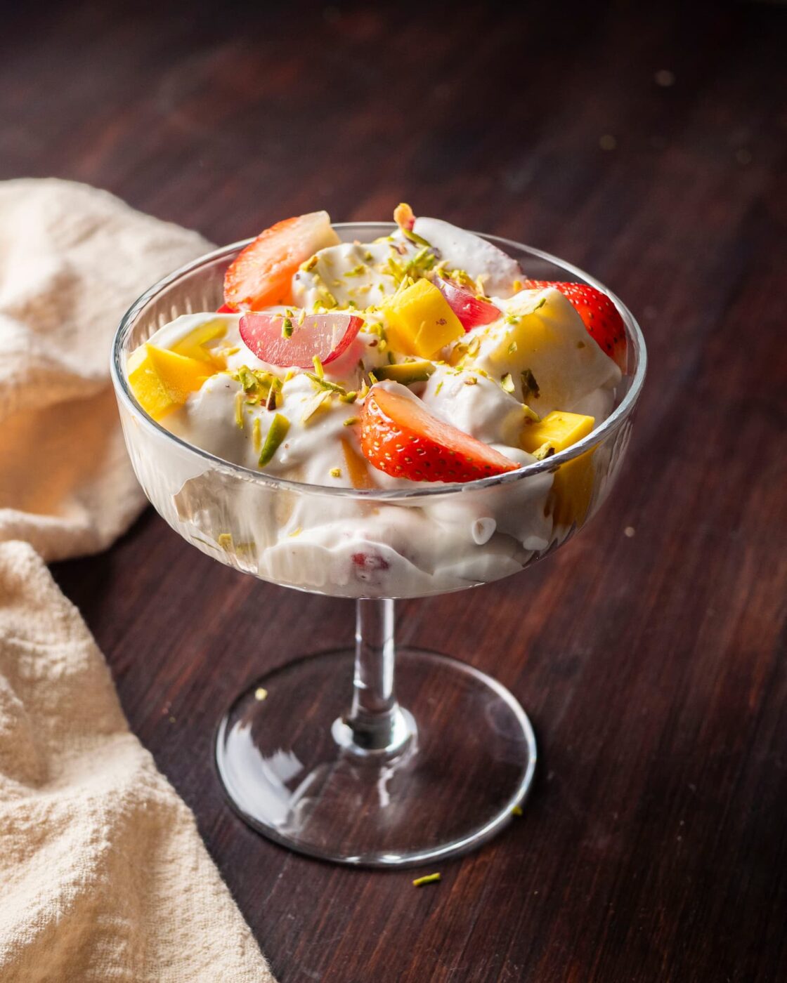 Fruit cream in a glass cup