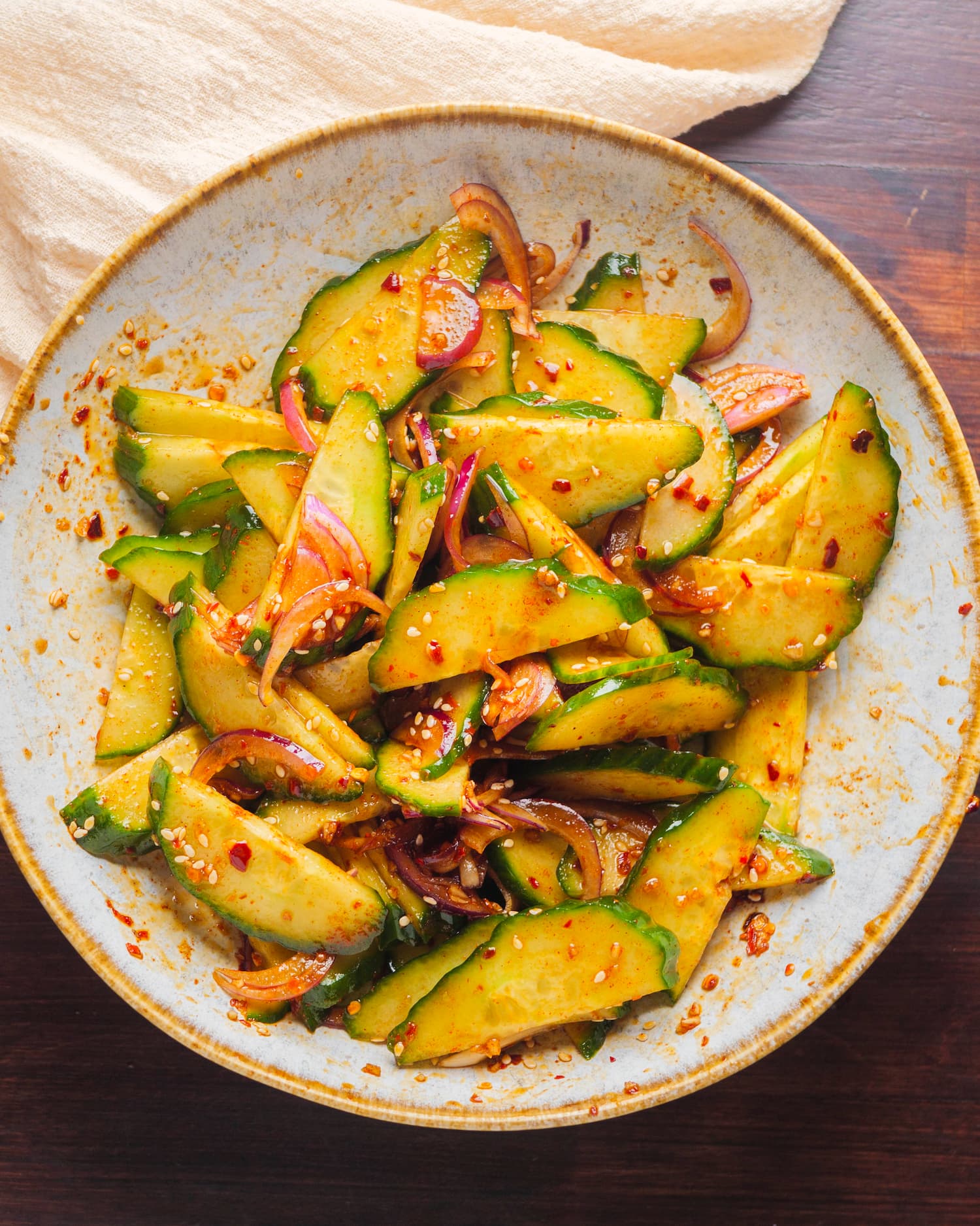 spicy cucumber salad in a bowl