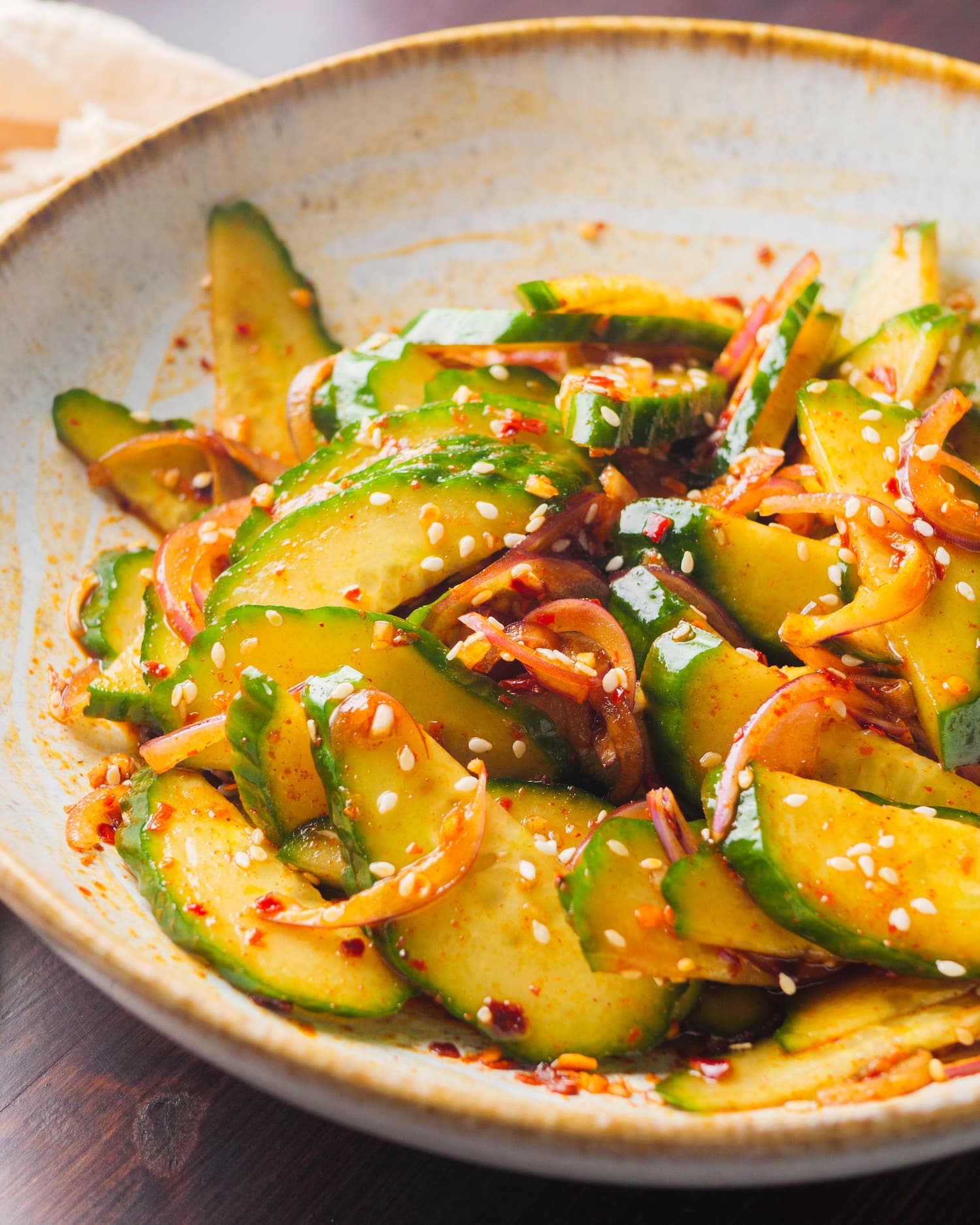 spicy cucumber salad in a bowl