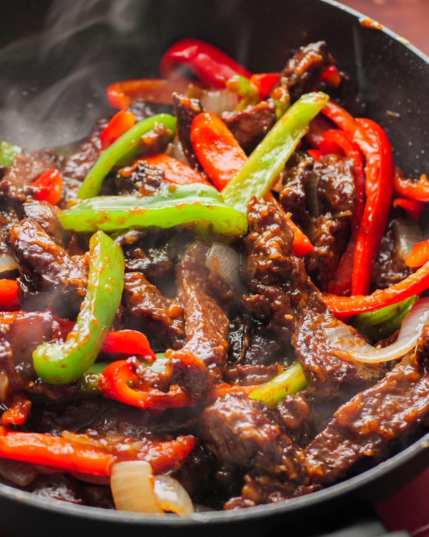 Beef Pepper Steak in a pan