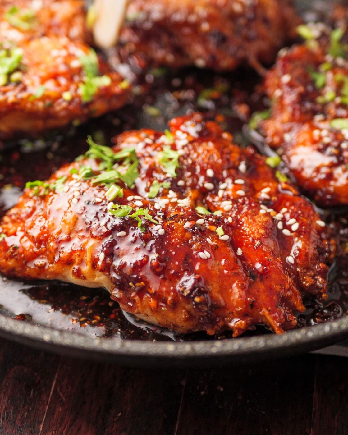 honey garlic chicken piece in a pan