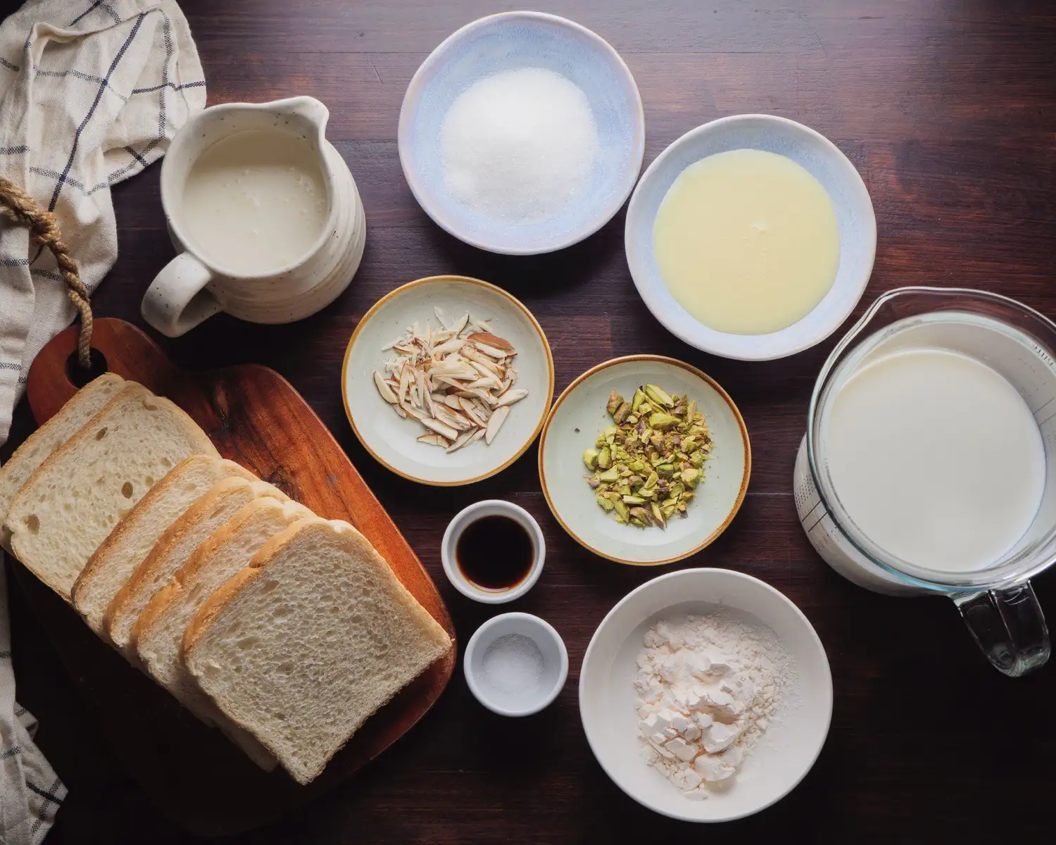 Arabian bread pudding ingredients on a table