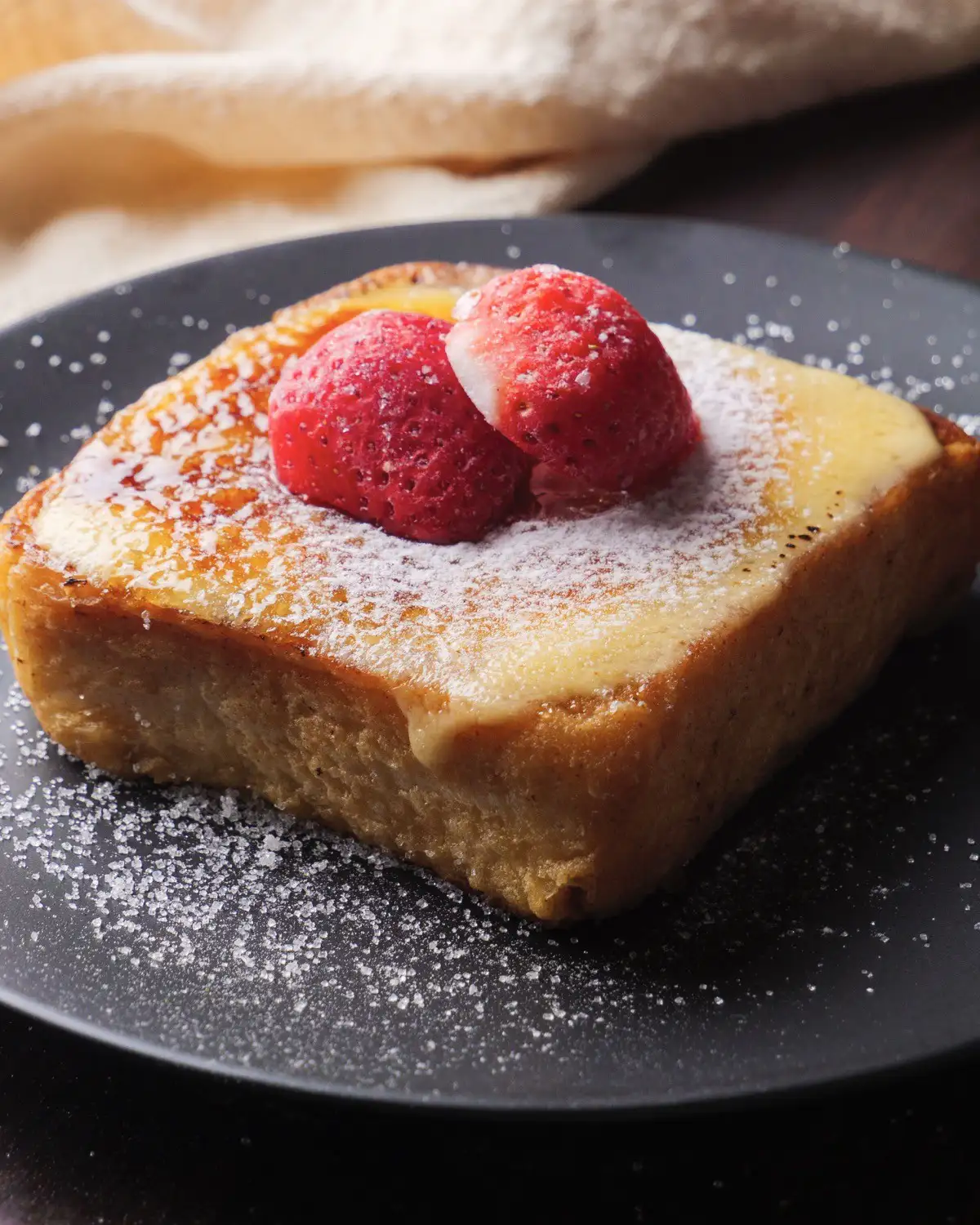 Creme Brulee French Toast on a serving plate