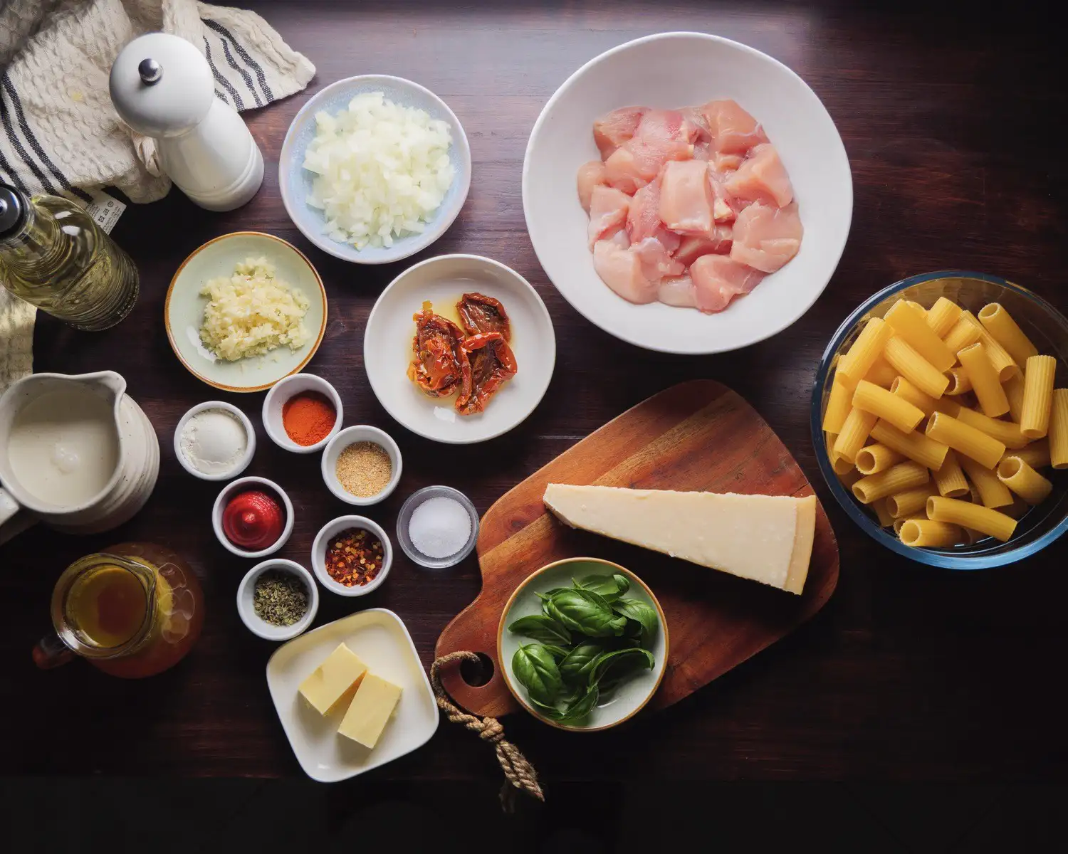 Marry Me Chicken Pasta Ingredients placing on table