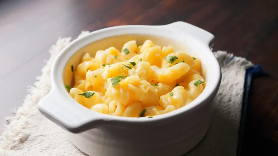 microwave mac and cheese in a small bowl