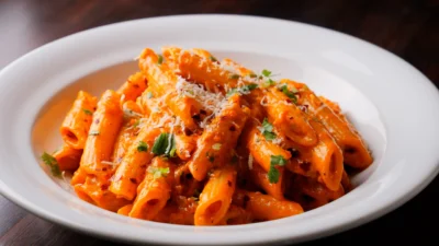 Spicy Pasta Recipe on a serving plate