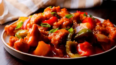 Sweet and Sour Chicken Recipe on a serving plate