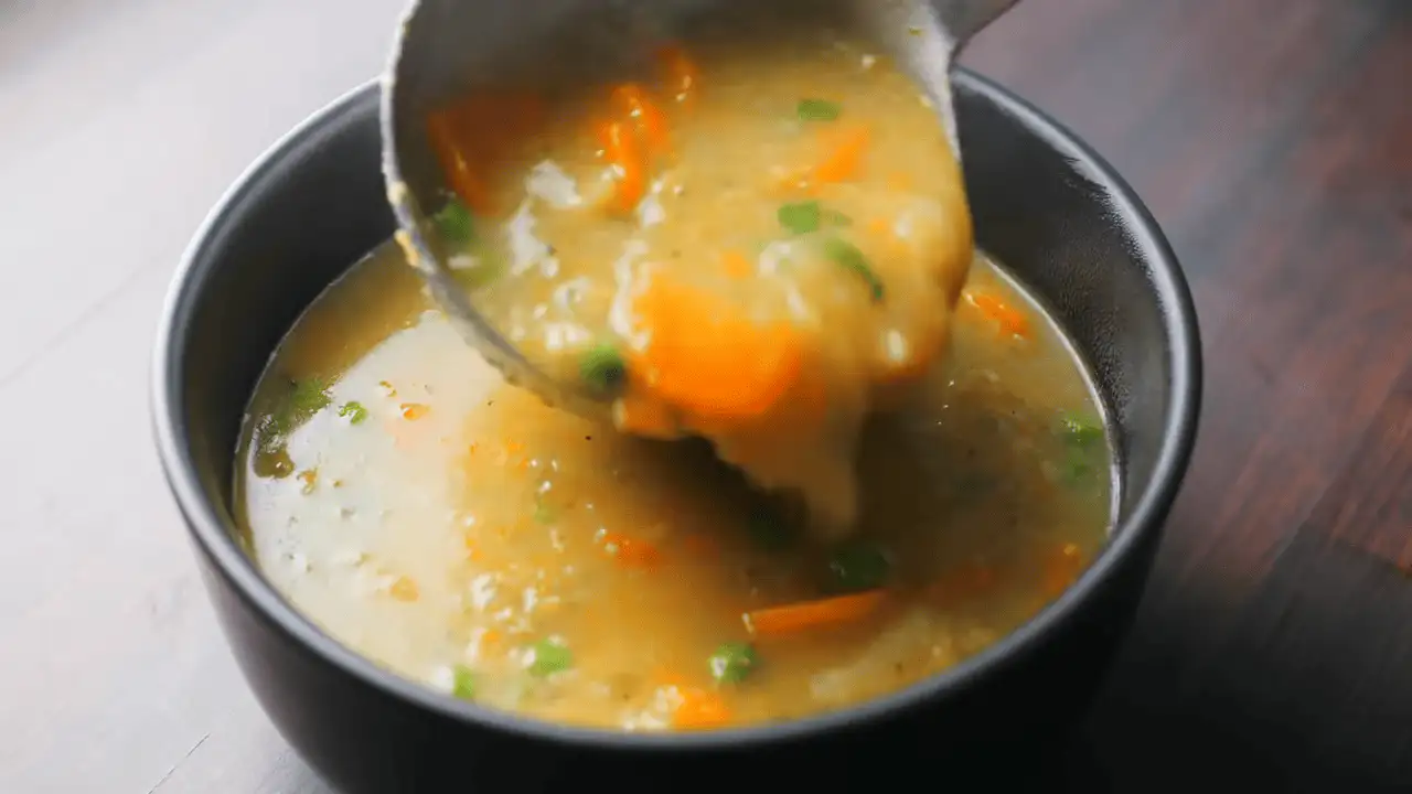 Vegetable Soup Recipe in a serving bowl with a soup spoon