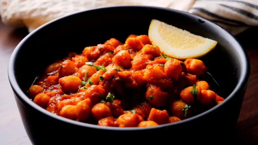 spicy chickpea curry recipe in a bowl