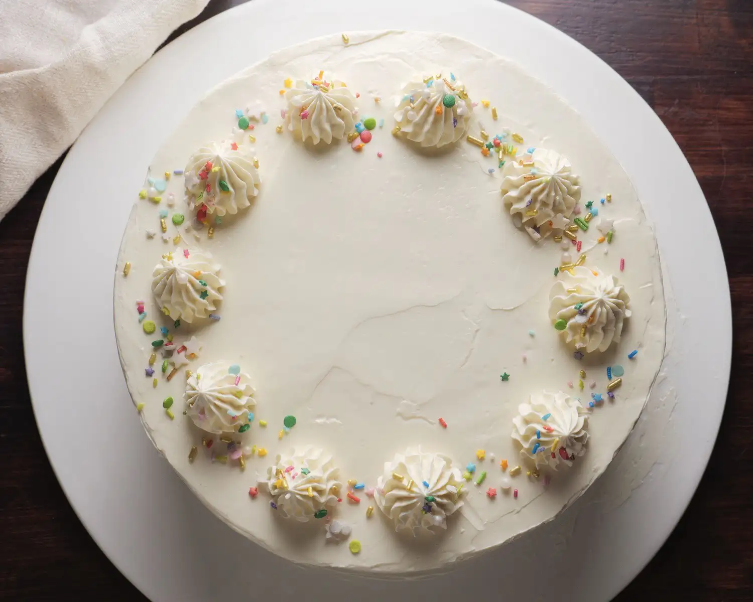 8 Inch Vanilla Cake Recipe on a cake stand