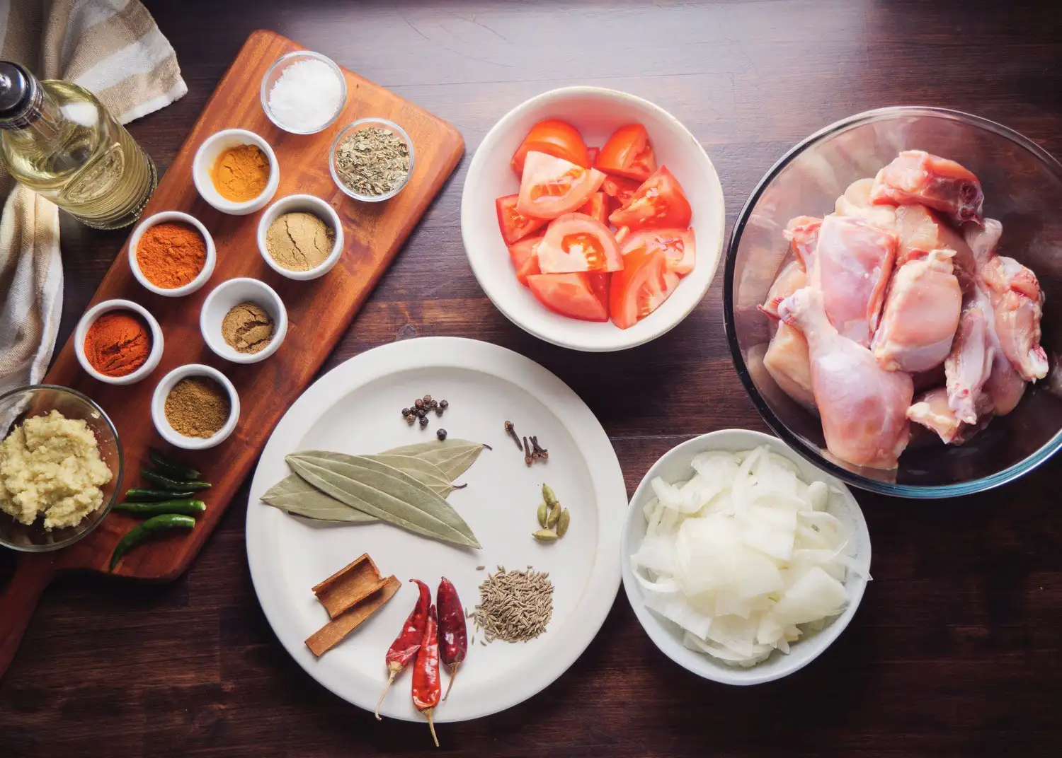 Chicken Curry Recipe Ingredients on a surface