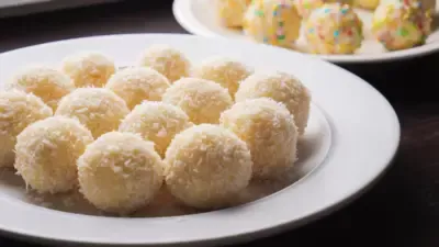 Coconut Balls Recipe on a serving plate