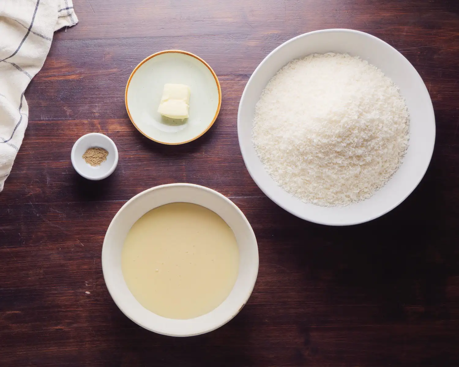 Coconut Balls Recipe Ingredients on a surface