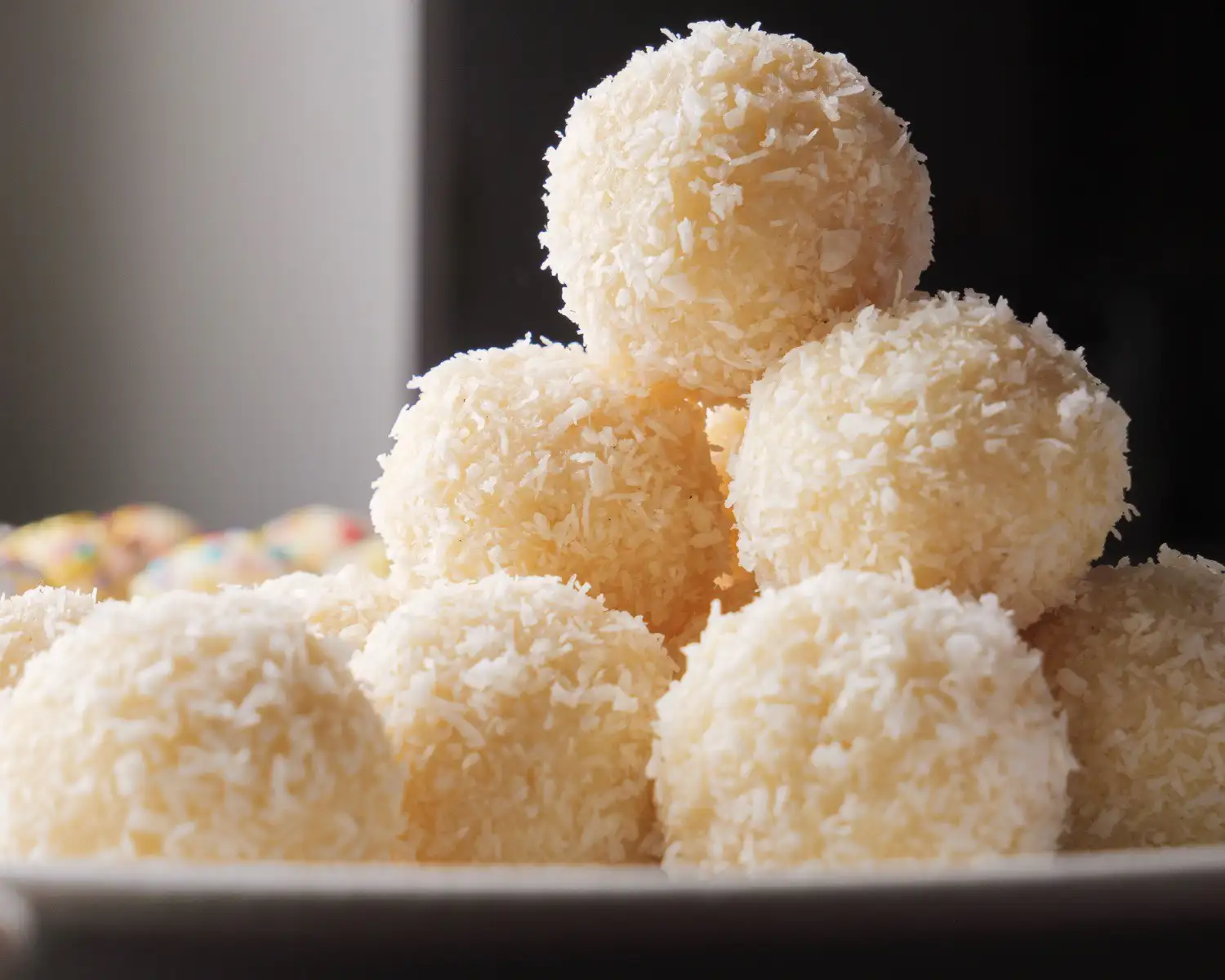 Coconut Ball stakes on a serving plate