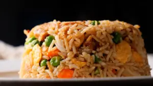 Garlic Chicken Fried Rice on a serving plate