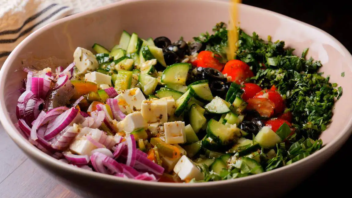 Pasta Salad Recipe on a big mixing bowl