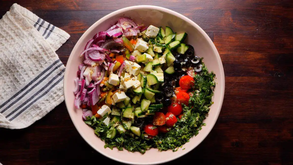 Pasta Salad Recipe on a big mixing bowl