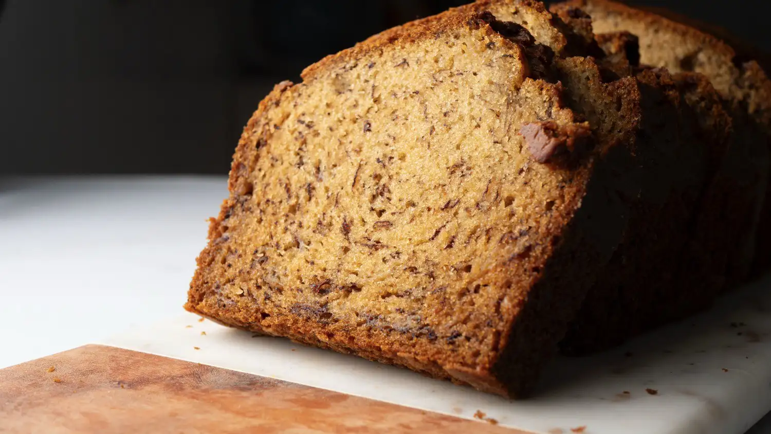 Easy Banana Bread pieces on a serving board
