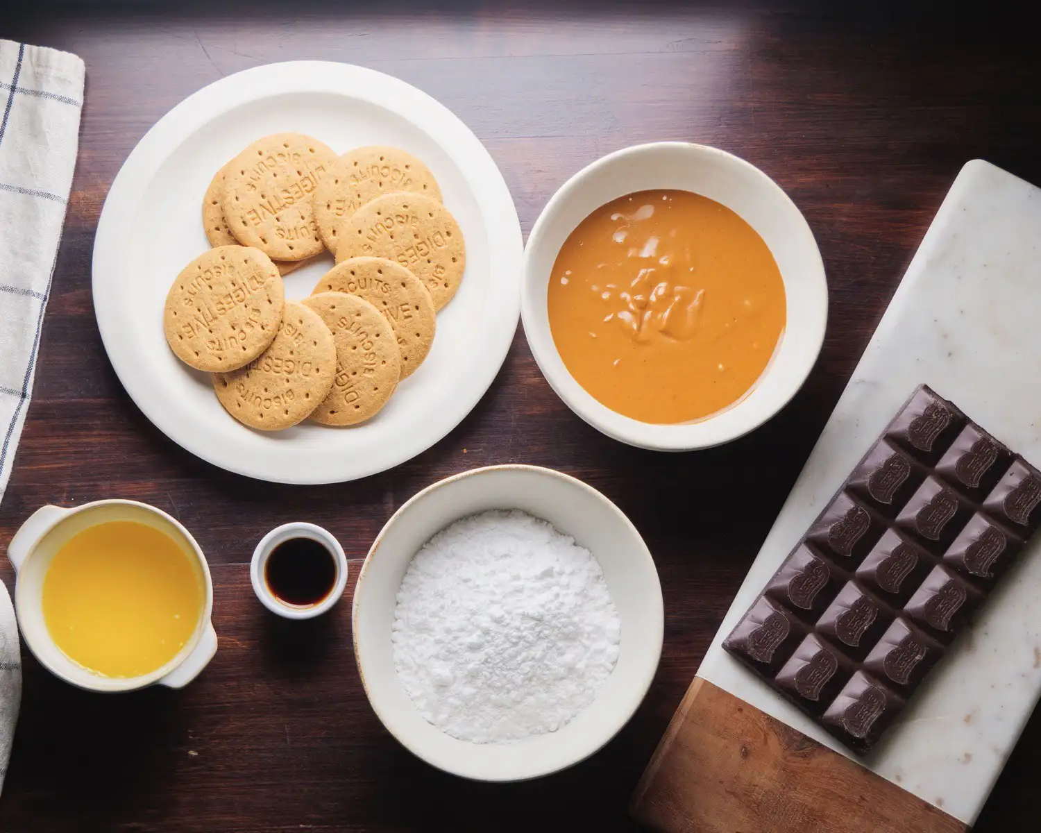 Peanut Butter Chocolate Bars Ingredients on a surface