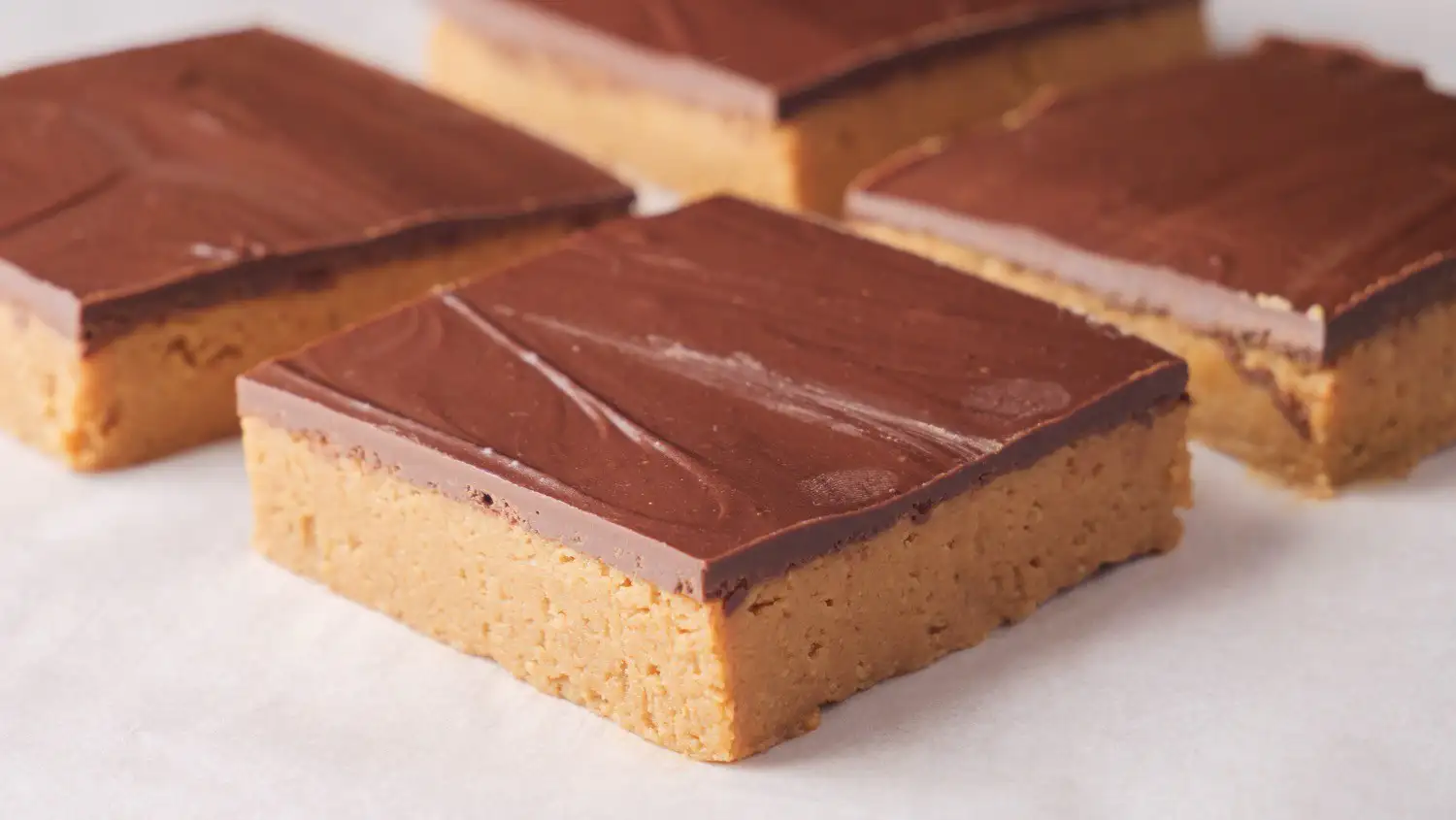 No Bake Peanut Butter Chocolate Bars on a serving board