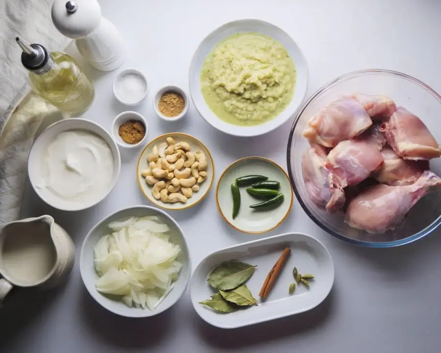 Chicken Korma Ingredients on a kitchen surface