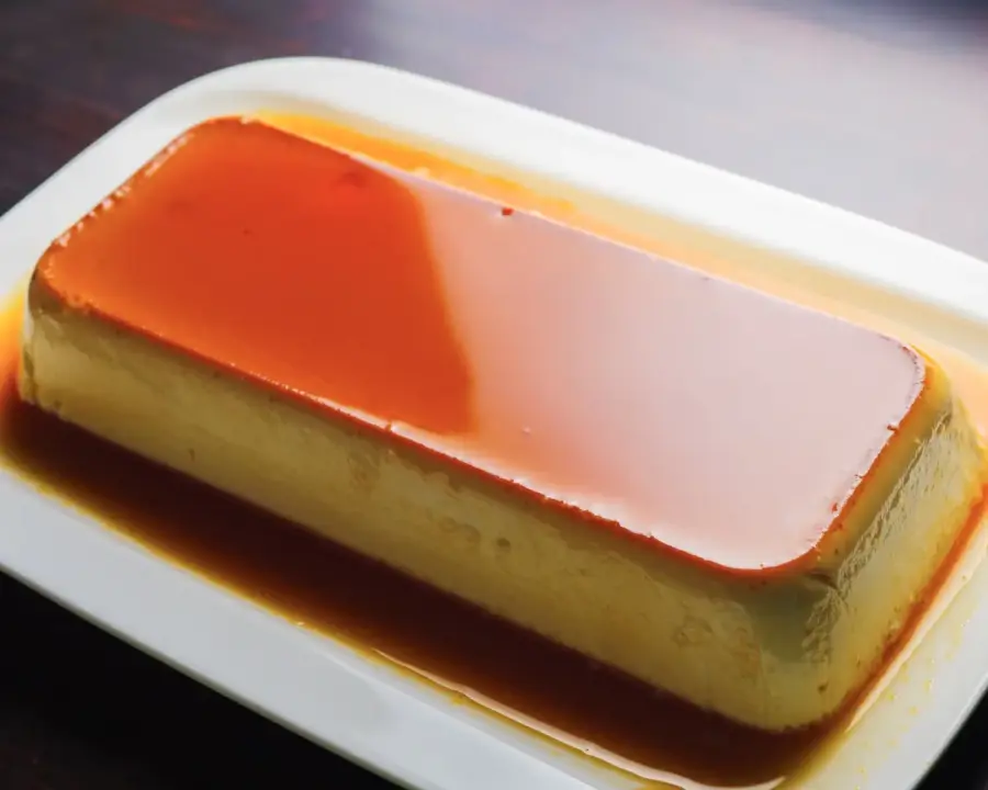 Cream Cheese Flan or Caramel Cream Cheese Pudding Recipe on a serving dish