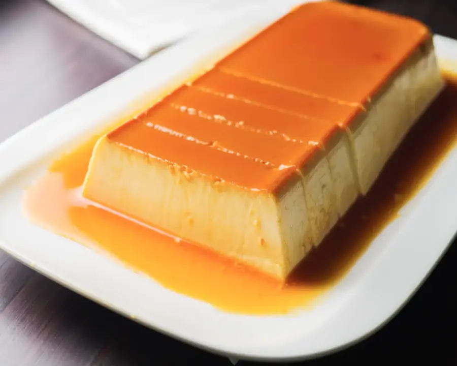 Cream Cheese Flan or Caramel Cream Cheese Pudding Recipe on a serving dish