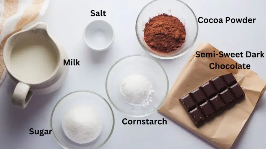 Italian Hot Chocolate Recipe Ingredients on a surface