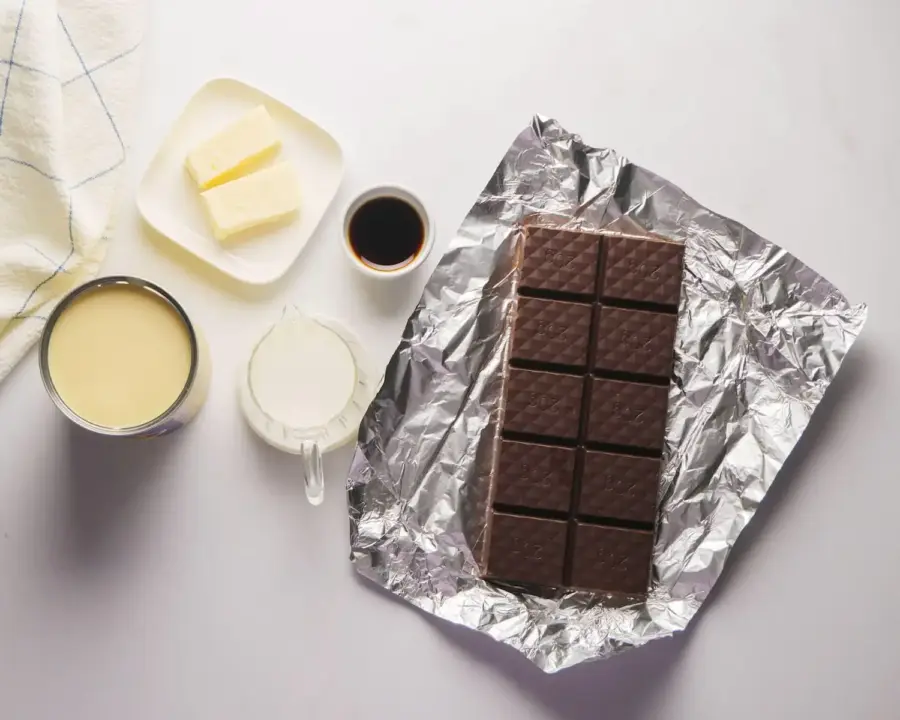 Hot Fudge Sauce Ingredients on the kitchen surface