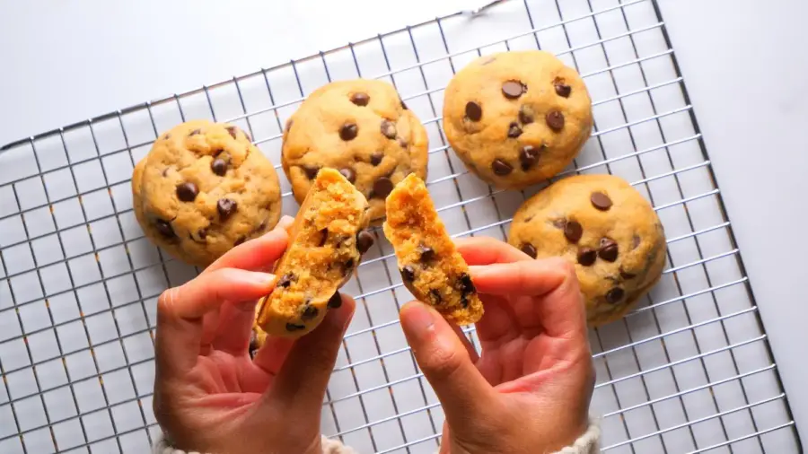 Peanut Butter Chocolate Chip Cookies on a wire rack