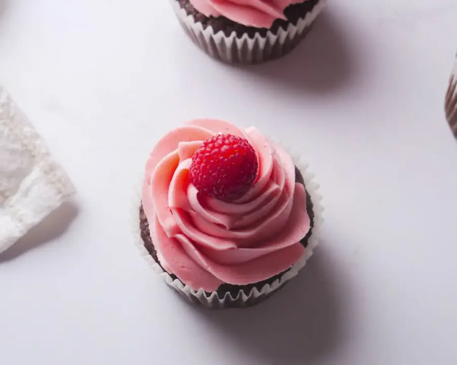 Raspberry Frosting on a chocolate cupcake