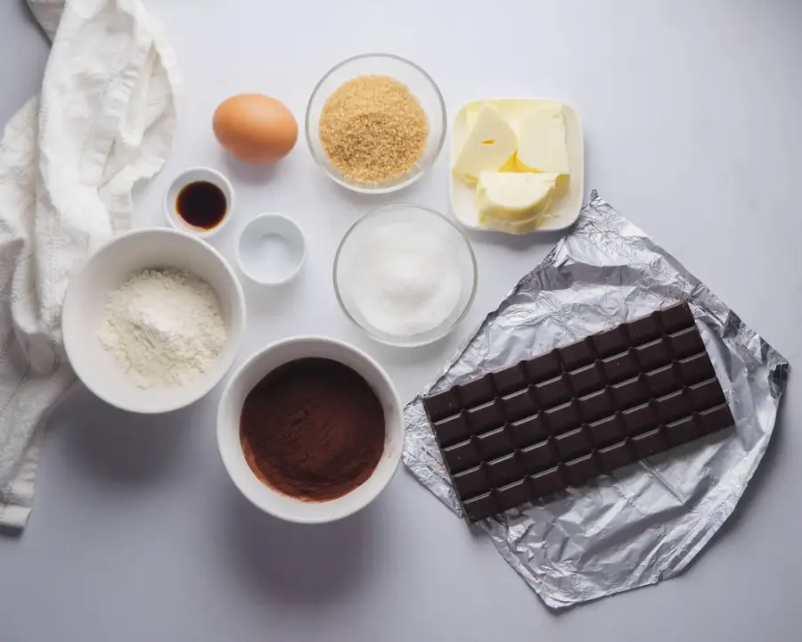 Small Batch Brownies Recipe Ingredients on a kitchen countertop