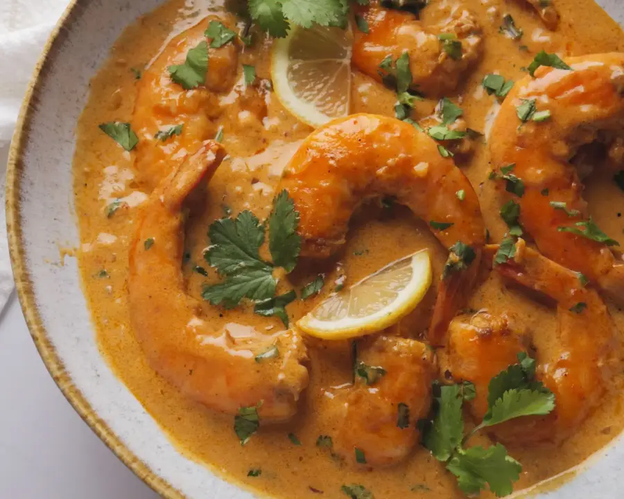 Creamy Coconut Shrimp on a serving bowl 