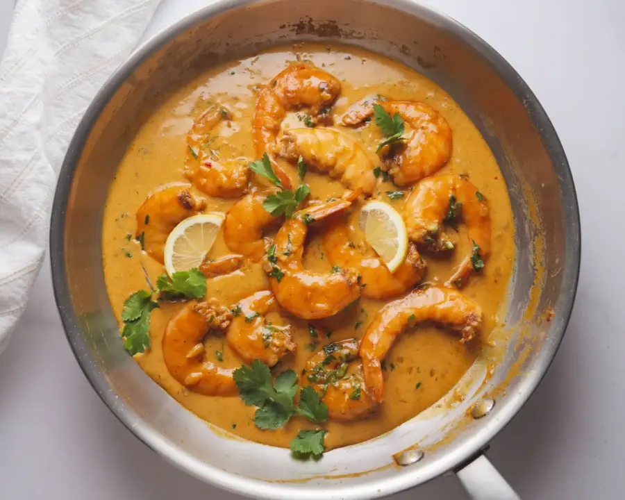 Creamy Coconut Shrimp in a frying pan