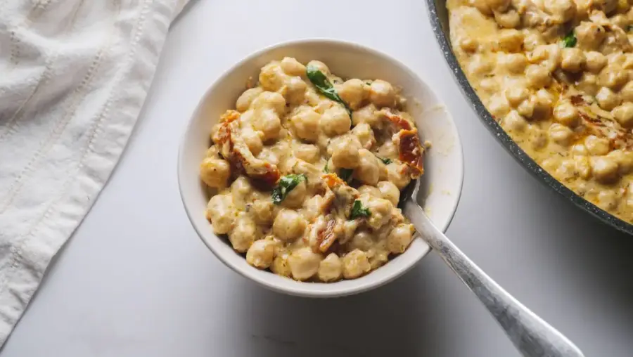 Marry Me Chickpeas on a serving bowl